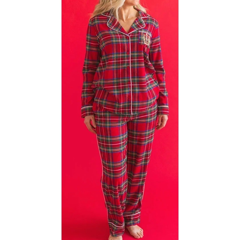 Posh Peanut Womens Flannelette Luxe Pajama Set Plaid Pockets Soft Sz XS